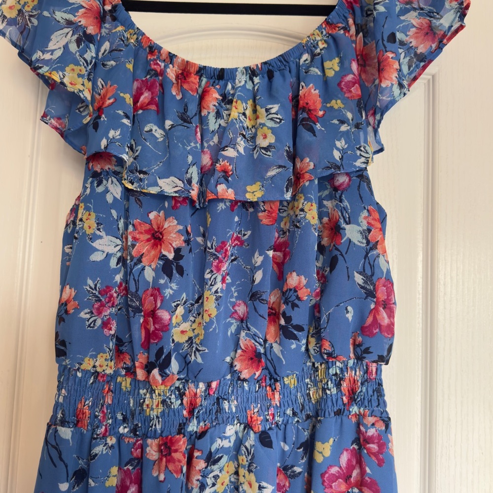Sandra Darren Blue Floral Midi Dress - Picture 2 of 3